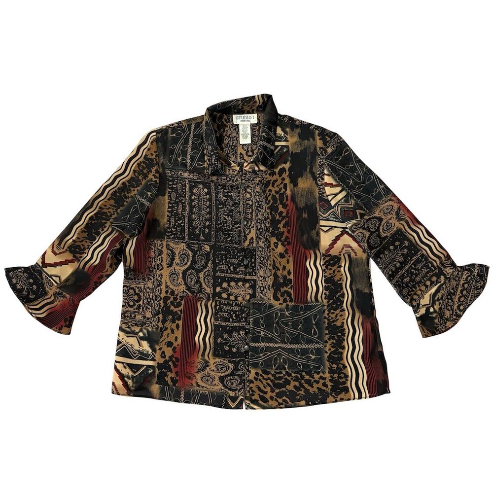 Studio I Petite Blouse Size 12 Multicolor Animal‎ Print Vintage